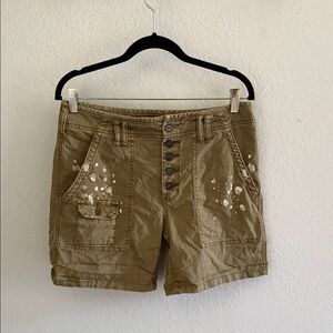 Anthropologie Olive Cargo Shorts with Paint Splatter